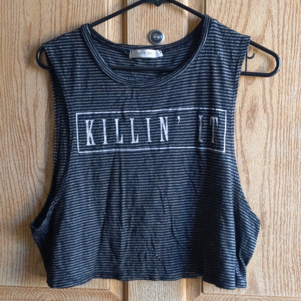 Four Girlz, size L gray/black muscle crop top